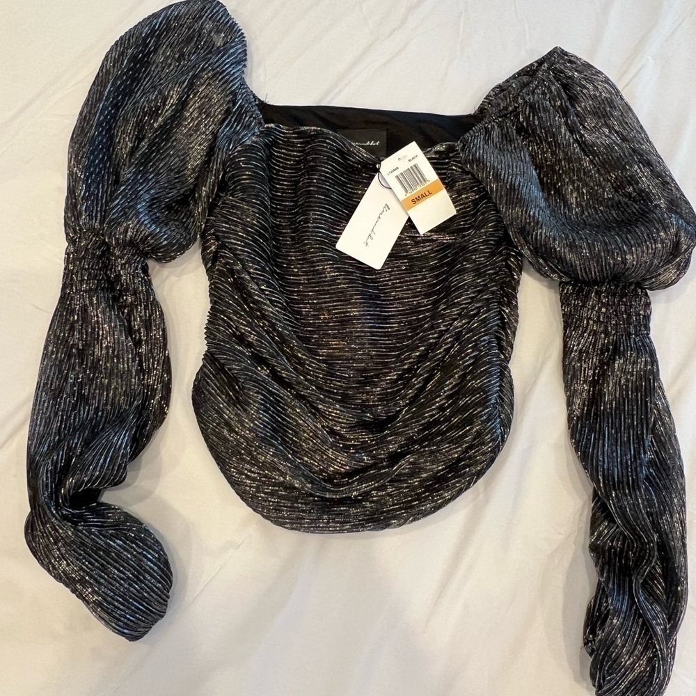 Line & Dot Olivia Long Sleeve Metallic Mesh Top Womens